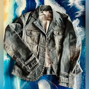 NWOT Talbots Stretch Fitted Distressed Denim Jean Jacket  Black Size 4